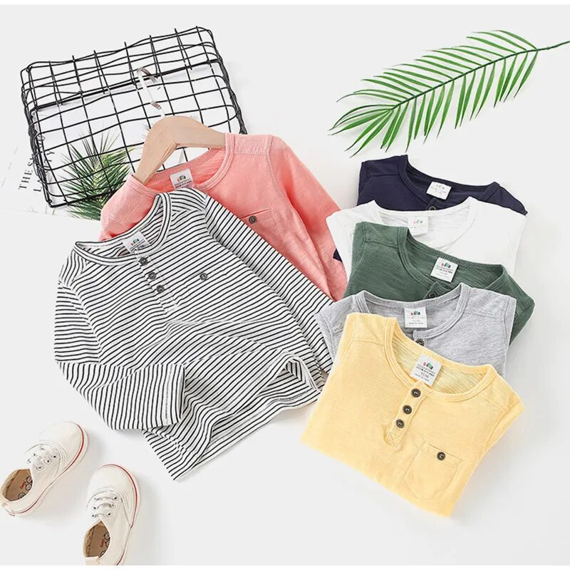 Novo ljeto 2023. 2-8 9 10 godina Dječja odjeća za bebe Jednobojni mekani pamučni pulover dugih rukava Osnovna majica kratkih rukava za dječake