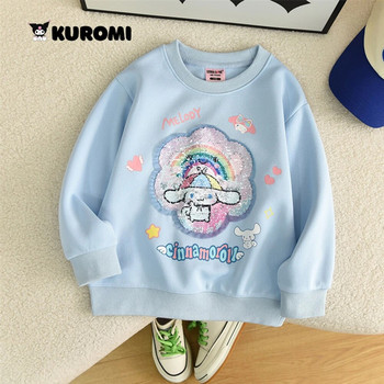 Sanrioed κορίτσι T-shirt Kuromi Cinnamoroll Anime Φθινοπωρινή Άνοιξη Βαμβακερή παγιέτα Πριγκίπισσα Στολή Παιδική Μικρή Μακρυμάνικη Ρούχα Δώρο