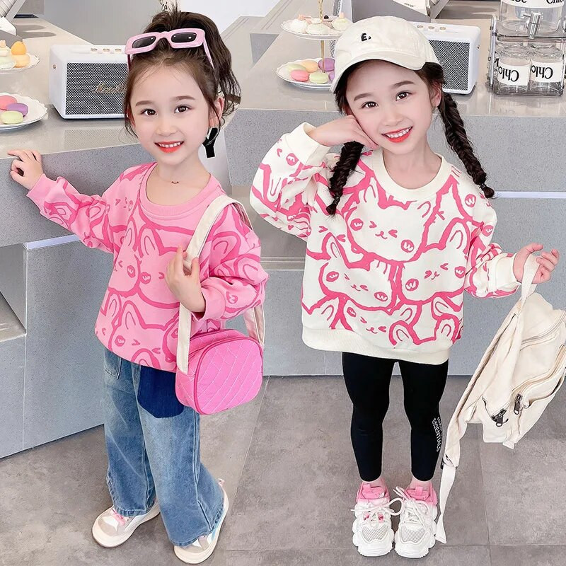 Meiteņu T krekli Karikatūras apdrukas T-krekls bērniem ar garām piedurknēm Bērnu T-krekli 2023. gada rudens ziemas meiteņu sporta krekli Bērnu virsdrēbes