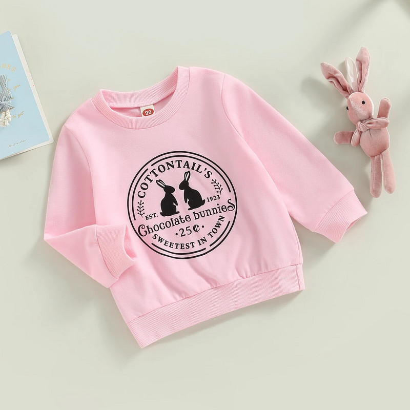 FOCUSNORM Lieldienu bērni, meitenes, zēni, sporta krekli T krekli 1-6 g. trusis ar burtu apdruku, džemperi ar garām piedurknēm