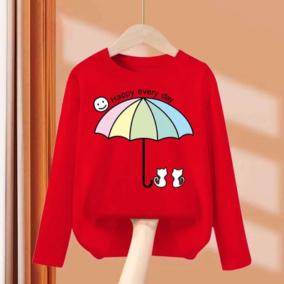 Aimi Lakana Kids Kitty Animal T-krekls meitenēm ar garām piedurknēm Topi Cute Cat Apģērbi Pavasara Rudens Kokvilnas T-krekli 3T-14T