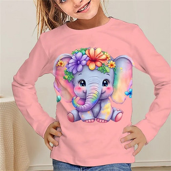 Детски дрехи за момичета от 6 до 14 години Тениска с дълъг ръкав с животни Куче Слон Котка Детски дизайнерски дрехи Тениски от една част