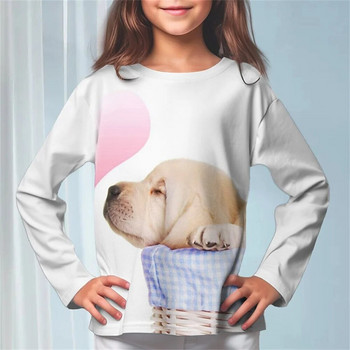 Детски дрехи за момичета от 6 до 14 години Тениска с дълъг ръкав с животни Куче Слон Котка Детски дизайнерски дрехи Тениски от една част