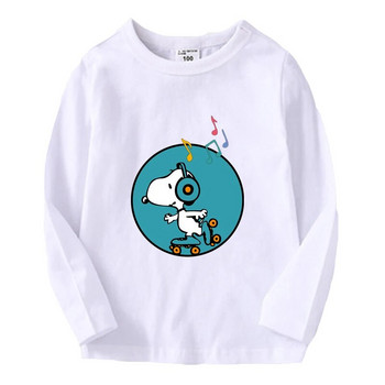 Детска тениска с дълъг ръкав Snoopy Бебешка тениска с щампа Kawaii Пуловер за момче и момиче с О-образно деколте Анимационни дрехи за малки деца Есенни тънки горнища
