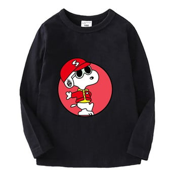 Детска тениска с дълъг ръкав Snoopy Бебешка тениска с щампа Kawaii Пуловер за момче и момиче с О-образно деколте Анимационни дрехи за малки деца Есенни тънки горнища