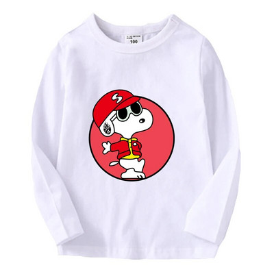 Snoopy pikkade varrukatega laste T-särk Kawaii trükitud Beebi T-särk Poisi Tüdrukule O Kaelusega Pullover Multifilm Väikelapse riided Sügis õhukesed topid