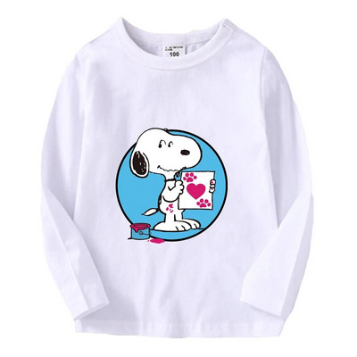 Snoopy pikkade varrukatega laste T-särk Kawaii trükitud Beebi T-särk Poisi Tüdrukule O Kaelusega Pullover Multifilm Väikelapse riided Sügis õhukesed topid