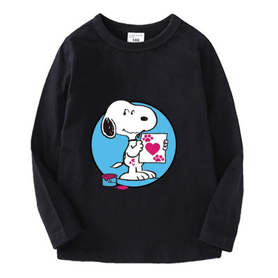 Snoopy pikkade varrukatega laste T-särk Kawaii trükitud Beebi T-särk Poisi Tüdrukule O Kaelusega Pullover Multifilm Väikelapse riided Sügis õhukesed topid