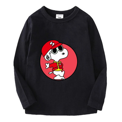 Snoopy pikkade varrukatega laste T-särk Kawaii trükitud Beebi T-särk Poisi Tüdrukule O Kaelusega Pullover Multifilm Väikelapse riided Sügis õhukesed topid