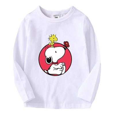 Snoopy pikkade varrukatega laste T-särk Kawaii trükitud Beebi T-särk Poisi Tüdrukule O Kaelusega Pullover Multifilm Väikelapse riided Sügis õhukesed topid