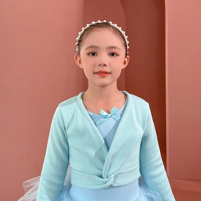 Baršunasta baletna majica za djevojčice, dječji plesni pulover dugih rukava, zagrijavanje, debeli zimski flis kaput, plesačica, pamučni kardigan, sleganje ramenima