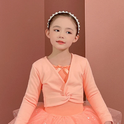 Baršunasta baletna majica za djevojčice, dječji plesni pulover dugih rukava, zagrijavanje, debeli zimski flis kaput, plesačica, pamučni kardigan, sleganje ramenima