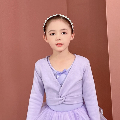 Baršunasta baletna majica za djevojčice, dječji plesni pulover dugih rukava, zagrijavanje, debeli zimski flis kaput, plesačica, pamučni kardigan, sleganje ramenima