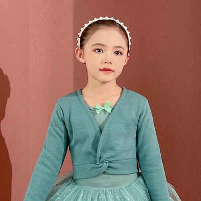 Baršunasta baletna majica za djevojčice, dječji plesni pulover dugih rukava, zagrijavanje, debeli zimski flis kaput, plesačica, pamučni kardigan, sleganje ramenima