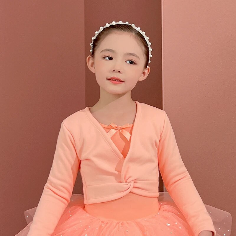 Baršunasta baletna majica za djevojčice, dječji plesni pulover dugih rukava, zagrijavanje, debeli zimski flis kaput, plesačica, pamučni kardigan, sleganje ramenima