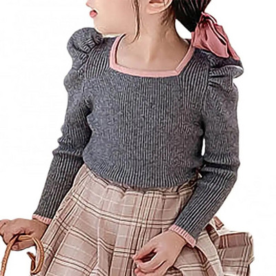 Meiteņu ribiņas ar garām piedurknēm neregulāra kakla T-krekli Krāsu bloks Pavasaris Rudens Blūzes Pulovers Tops