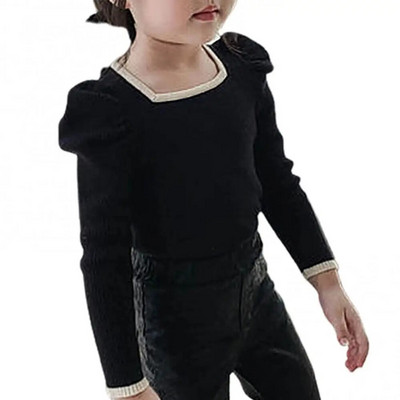 Meiteņu ribiņas ar garām piedurknēm neregulāra kakla T-krekli Krāsu bloks Pavasaris Rudens Blūzes Pulovers Tops