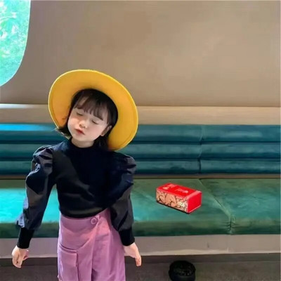 Lasterõivad Laste Puff pikkade varrukatega T-särk 2023 Kevad-sügis Uued topid Tüdrukud Mood Puuvillased T-särgid Laste T-särgid Tüdrukute topid