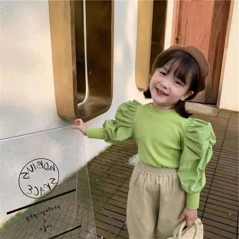 Lasterõivad Laste Puff pikkade varrukatega T-särk 2023 Kevad-sügis Uued topid Tüdrukud Mood Puuvillased T-särgid Laste T-särgid Tüdrukute topid