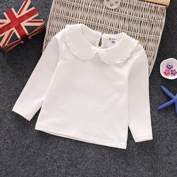 Φθινοπωρινή άνοιξη Μικρά κορίτσια πουκάμισα Βαμβακερή δαντέλα Λευκό μακρυμάνικο Παιδικό μπλουζάκι για κορίτσια Παιδικά μπλουζάκια και μπλούζες για νήπια