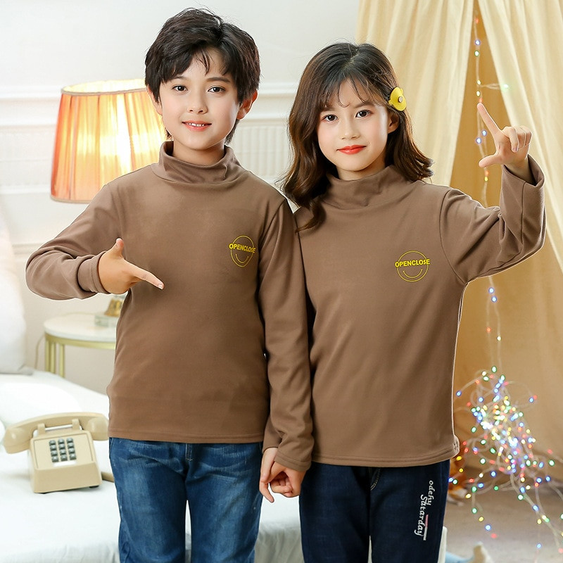 1-12 godina Dječaci Djevojčice Jesenska majica Mekani baršun Topli donji pulover Pulover s dolčevitom dugih rukava Basic T-shirts Dječja majica