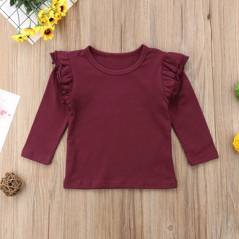 2018. aasta äsja väikelapsed, tüdrukud, sügisriided, topid pikkade varrukatega pullover, volangid, puuvillased T-särgid, topid, riietus 6M-5Y