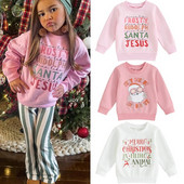 FOCUSNORM 0-4G Mazu bērnu, meiteņu Ziemassvētku džemperi Virsdrēbes ar burtu/Ziemassvētku vecīša apdruku, džemperi ar garām piedurknēm