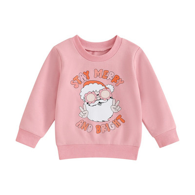 FOCUSNORM 0-4G Mazu bērnu, meiteņu Ziemassvētku džemperi Virsdrēbes ar burtu/Ziemassvētku vecīša apdruku, džemperi ar garām piedurknēm