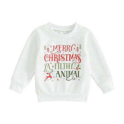 FOCUSNORM 0-4G Mazu bērnu, meiteņu Ziemassvētku džemperi Virsdrēbes ar burtu/Ziemassvētku vecīša apdruku, džemperi ar garām piedurknēm