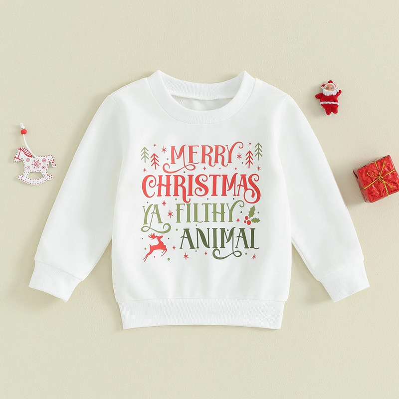 FOCUSNORM 0-4G Mazu bērnu, meiteņu Ziemassvētku džemperi Virsdrēbes ar burtu/Ziemassvētku vecīša apdruku, džemperi ar garām piedurknēm