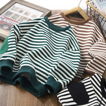 Χειμερινές μπλούζες για αγόρια Μακρυμάνικα μπλουζάκια για παιδικά ριγέ πουλόβερ για κορίτσια Plus Velvet Παιδικά Εξωτερικά ρούχα Ζεστά εφηβικά ρούχα