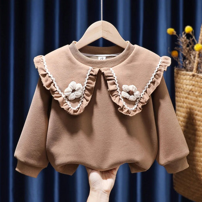 Mergaičių rūbai Pavasario Rudens Laisvalaikio viršūnės Mažiems Kūdikiams Mergaitėms ilgomis rankovėmis Gėlėti megztiniai Vaikiški megztiniai Viršutiniai didele apykakle
