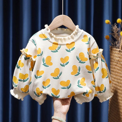 Mergaičių rūbai Pavasario Rudens Laisvalaikio viršūnės Mažiems Kūdikiams Mergaitėms ilgomis rankovėmis Gėlėti megztiniai Vaikiški megztiniai Viršutiniai didele apykakle