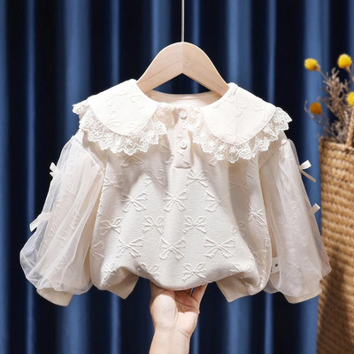 Mergaičių rūbai Pavasario Rudens Laisvalaikio viršūnės Mažiems Kūdikiams Mergaitėms ilgomis rankovėmis Gėlėti megztiniai Vaikiški megztiniai Viršutiniai didele apykakle