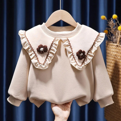 Mergaičių rūbai Pavasario Rudens Laisvalaikio viršūnės Mažiems Kūdikiams Mergaitėms ilgomis rankovėmis Gėlėti megztiniai Vaikiški megztiniai Viršutiniai didele apykakle