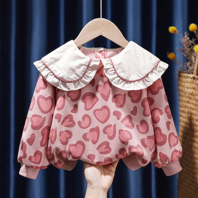 Mergaičių rūbai Pavasario Rudens Laisvalaikio viršūnės Mažiems Kūdikiams Mergaitėms ilgomis rankovėmis Gėlėti megztiniai Vaikiški megztiniai Viršutiniai didele apykakle