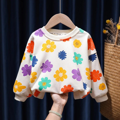 Mergaičių rūbai Pavasario Rudens Laisvalaikio viršūnės Mažiems Kūdikiams Mergaitėms ilgomis rankovėmis Gėlėti megztiniai Vaikiški megztiniai Viršutiniai didele apykakle