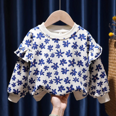 Mergaičių rūbai Pavasario Rudens Laisvalaikio viršūnės Mažiems Kūdikiams Mergaitėms ilgomis rankovėmis Gėlėti megztiniai Vaikiški megztiniai Viršutiniai didele apykakle