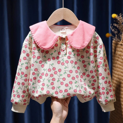 Mergaičių rūbai Pavasario Rudens Laisvalaikio viršūnės Mažiems Kūdikiams Mergaitėms ilgomis rankovėmis Gėlėti megztiniai Vaikiški megztiniai Viršutiniai didele apykakle