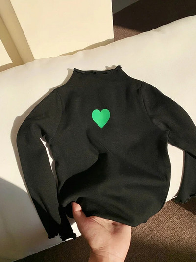 Dječja odjeća Dječja majica s kratkim rukavima Proljeće i jesen Nova donja košulja s dolčevitom Jednostavna jednobojna majica dugih rukava s ljubavnom čipkom