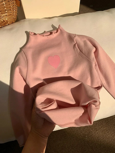 Dječja odjeća Dječja majica s kratkim rukavima Proljeće i jesen Nova donja košulja s dolčevitom Jednostavna jednobojna majica dugih rukava s ljubavnom čipkom