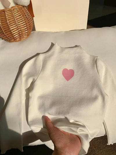 Dječja odjeća Dječja majica s kratkim rukavima Proljeće i jesen Nova donja košulja s dolčevitom Jednostavna jednobojna majica dugih rukava s ljubavnom čipkom