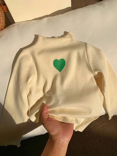 Dječja odjeća Dječja majica s kratkim rukavima Proljeće i jesen Nova donja košulja s dolčevitom Jednostavna jednobojna majica dugih rukava s ljubavnom čipkom