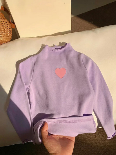 Dječja odjeća Dječja majica s kratkim rukavima Proljeće i jesen Nova donja košulja s dolčevitom Jednostavna jednobojna majica dugih rukava s ljubavnom čipkom