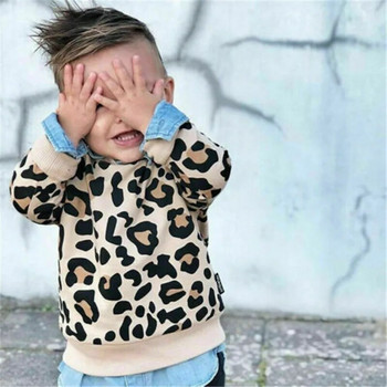 1-7 години Детски суичъри за бебета и момичета Пуловер с дълъг ръкав с леопардов принт Есенни топли детски дрехи за момчета Активни спортни горнища за момичета