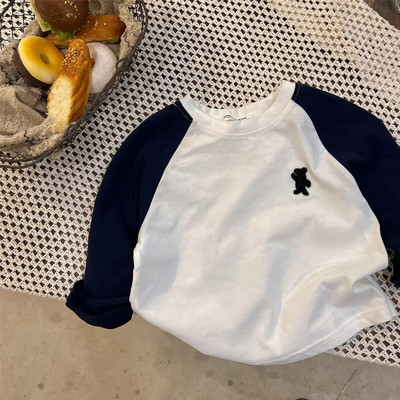 2023 Kids Uus puuvillane pikkade varrukatega trükitud T-särk poistele tüdrukutele armsad multikad Laste ühevärvilised pehmed vabaaja pikkade varrukatega topid