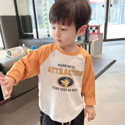 2023 Kids Uus puuvillane pikkade varrukatega trükitud T-särk poistele tüdrukutele armsad multikad Laste ühevärvilised pehmed vabaaja pikkade varrukatega topid