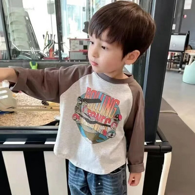 2023 Kids Uus puuvillane pikkade varrukatega trükitud T-särk poistele tüdrukutele armsad multikad Laste ühevärvilised pehmed vabaaja pikkade varrukatega topid