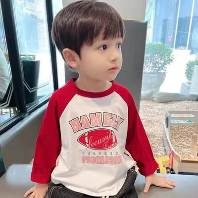 2023 Kids Uus puuvillane pikkade varrukatega trükitud T-särk poistele tüdrukutele armsad multikad Laste ühevärvilised pehmed vabaaja pikkade varrukatega topid