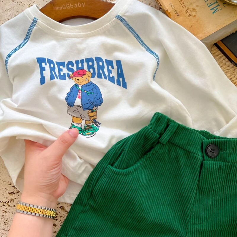 2023 Kids Uus puuvillane pikkade varrukatega trükitud T-särk poistele tüdrukutele armsad multikad Laste ühevärvilised pehmed vabaaja pikkade varrukatega topid